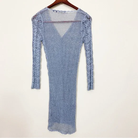 BCBGMAXAZRIA Sweater Cardigan sparkly blue sweater Crochet Size Small 100% Rayon - Picture 5 of 10